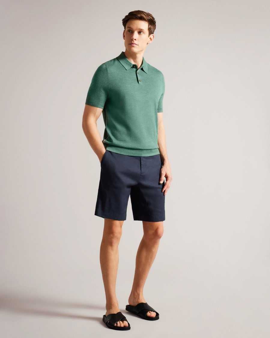 Ted Baker Leder Linen Blend Half Elasticated Shorts Navy | 90431-WUAQ