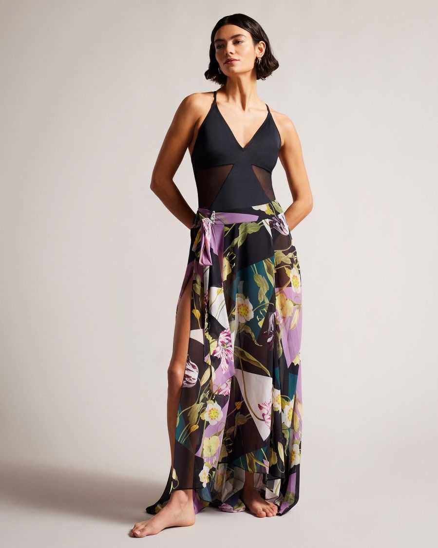 Ted Baker Leighen Floral Maxi Skirt Cover Up Black | 02534-VBME