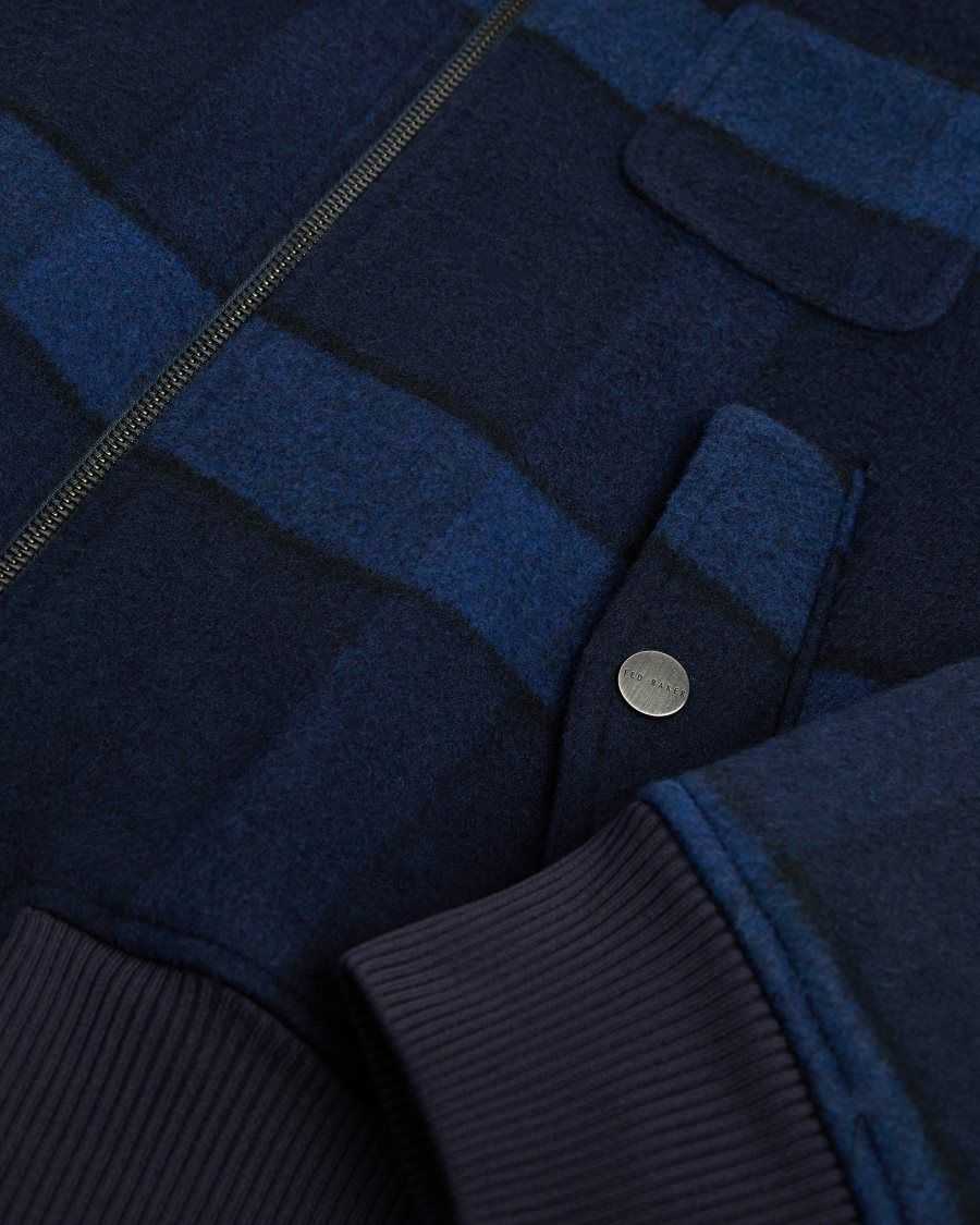 Ted Baker Leinora Relaxed Fit Check Harrington Jacket Dark Blue | 69178-PQRG