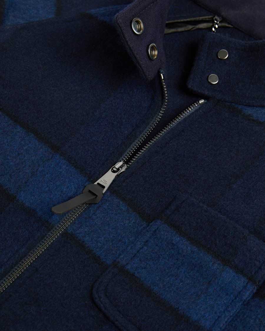 Ted Baker Leinora Relaxed Fit Check Harrington Jacket Dark Blue | 69178-PQRG