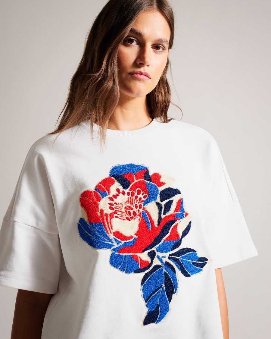 Ted Baker Leniaa Embroidered Coronation Graphic T-Shirt White | 70239-YOJL