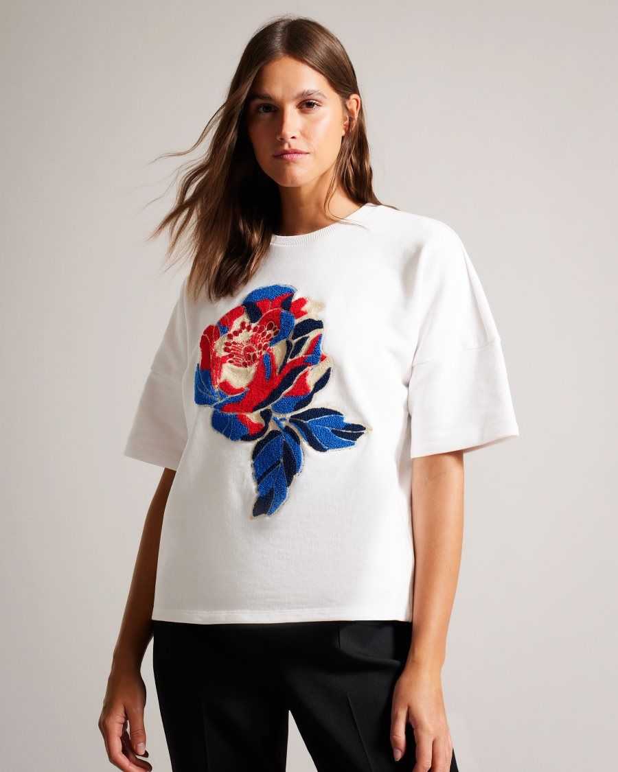 Ted Baker Leniaa Embroidered Coronation Graphic T-Shirt White | 70239-YOJL