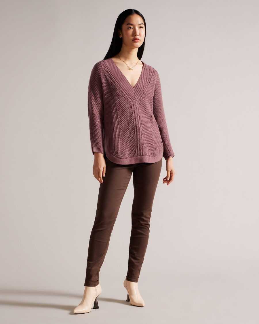 Ted Baker Lerissa Slouchy V Neck Jumper Taupe | 19607-UCGX