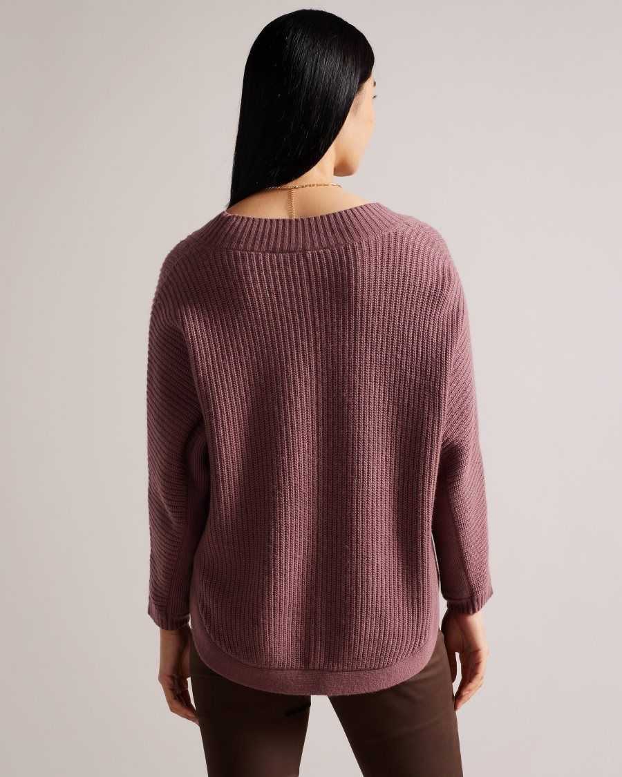 Ted Baker Lerissa Slouchy V Neck Jumper Taupe | 19607-UCGX