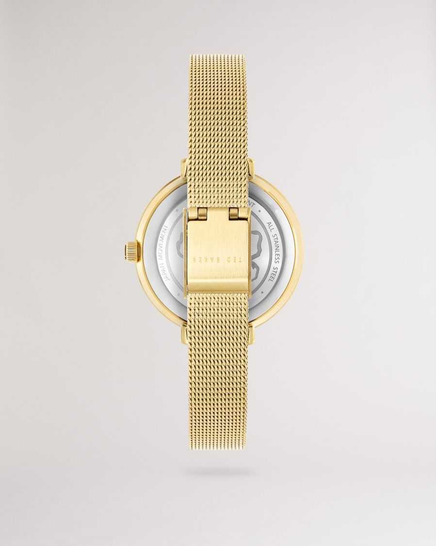 Ted Baker Lesedia Daisy Print Watch With Mesh Band Gold Colour | 18279-QNYM