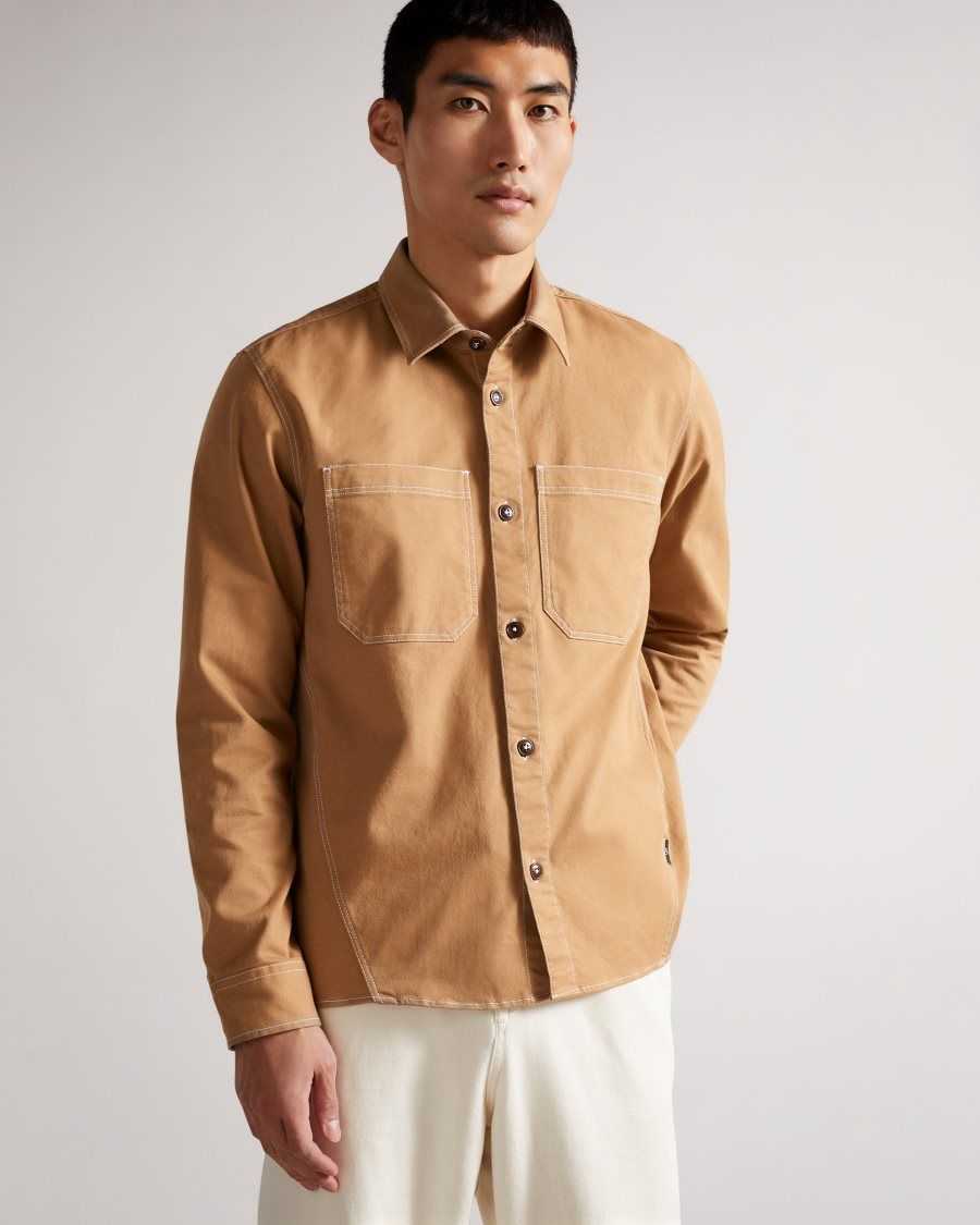 Ted Baker Leytun Twill Shacket Tan | 93405-VJZQ