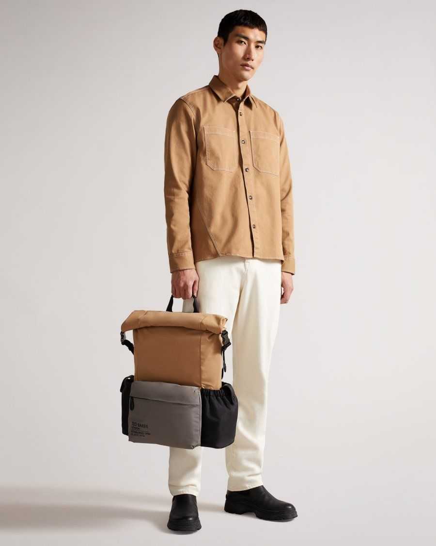 Ted Baker Leytun Twill Shacket Tan | 93405-VJZQ