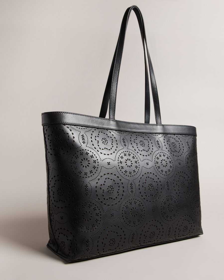 Ted Baker Libetie Laser Cut Magnolia Tote Bag Black | 04356-HMKF