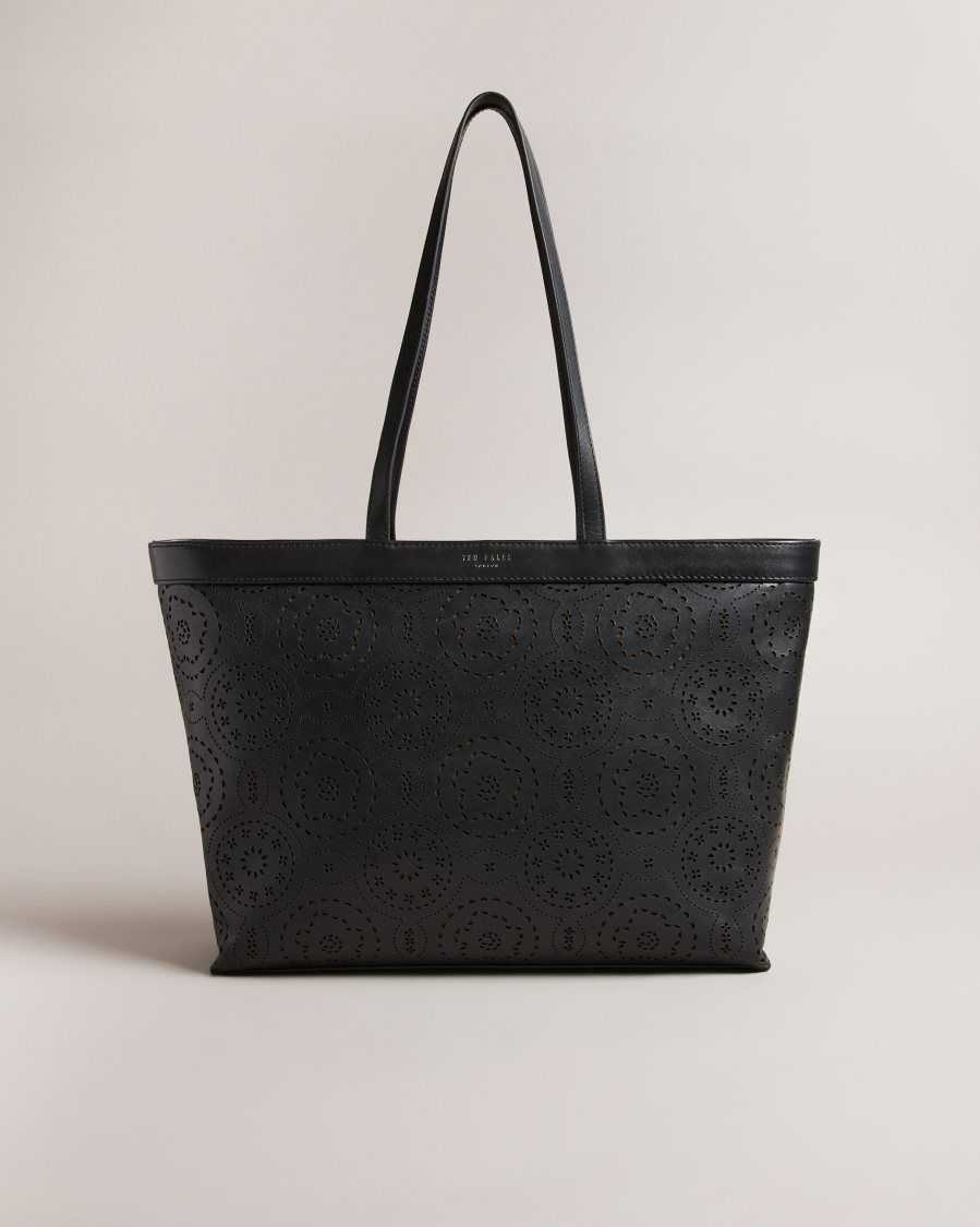 Ted Baker Libetie Laser Cut Magnolia Tote Bag Black | 04356-HMKF