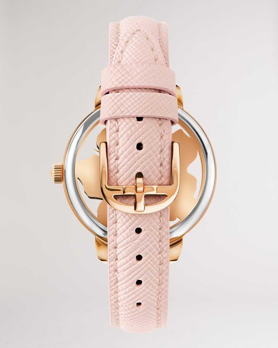 Ted Baker Lilann Magnolia Dial Leather Strap Watch Pink | 90568-KZNM