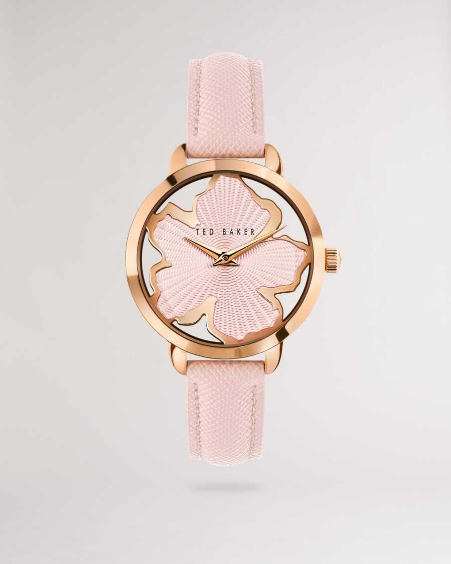 Ted Baker Lilann Magnolia Dial Leather Strap Watch Pink | 90568-KZNM