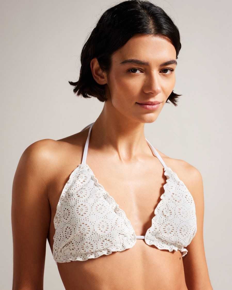 Ted Baker Lileth Frill Detail Triangle Bikini Top White | 83201-LYSP