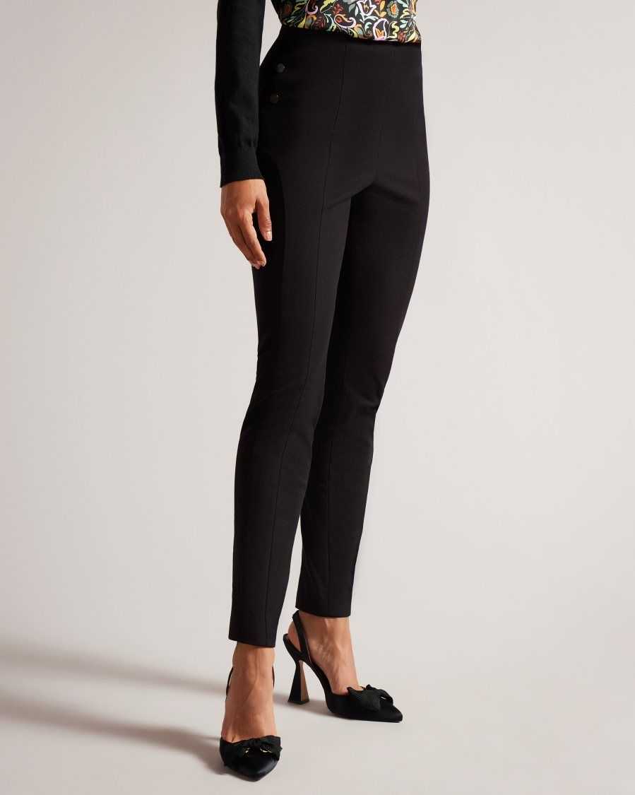 Ted Baker Liroi High Waisted Trousers With Faux Poppers Black | 80146-VLKW