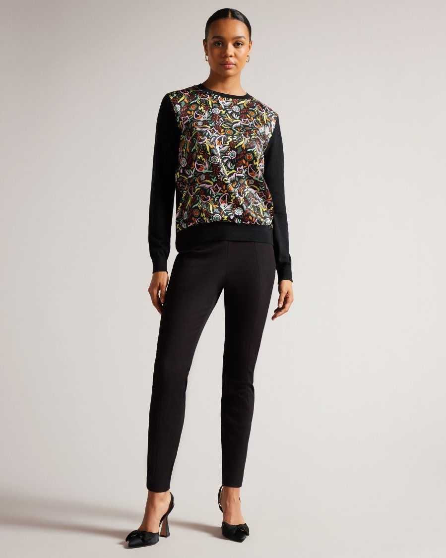 Ted Baker Liroi High Waisted Trousers With Faux Poppers Black | 80146-VLKW