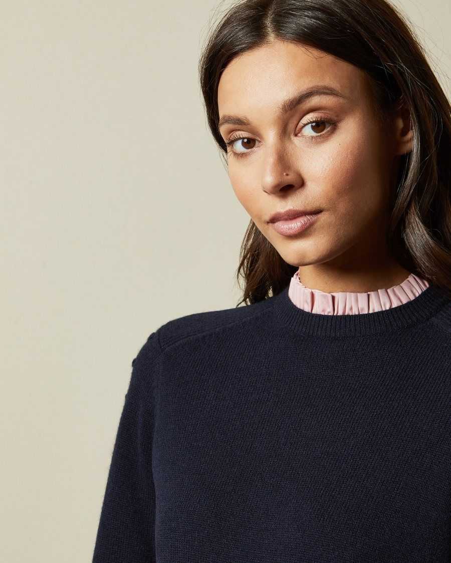 Ted Baker Lissiah Bobble Sleeve Mockable Jumper Navy | 58729-MAOW