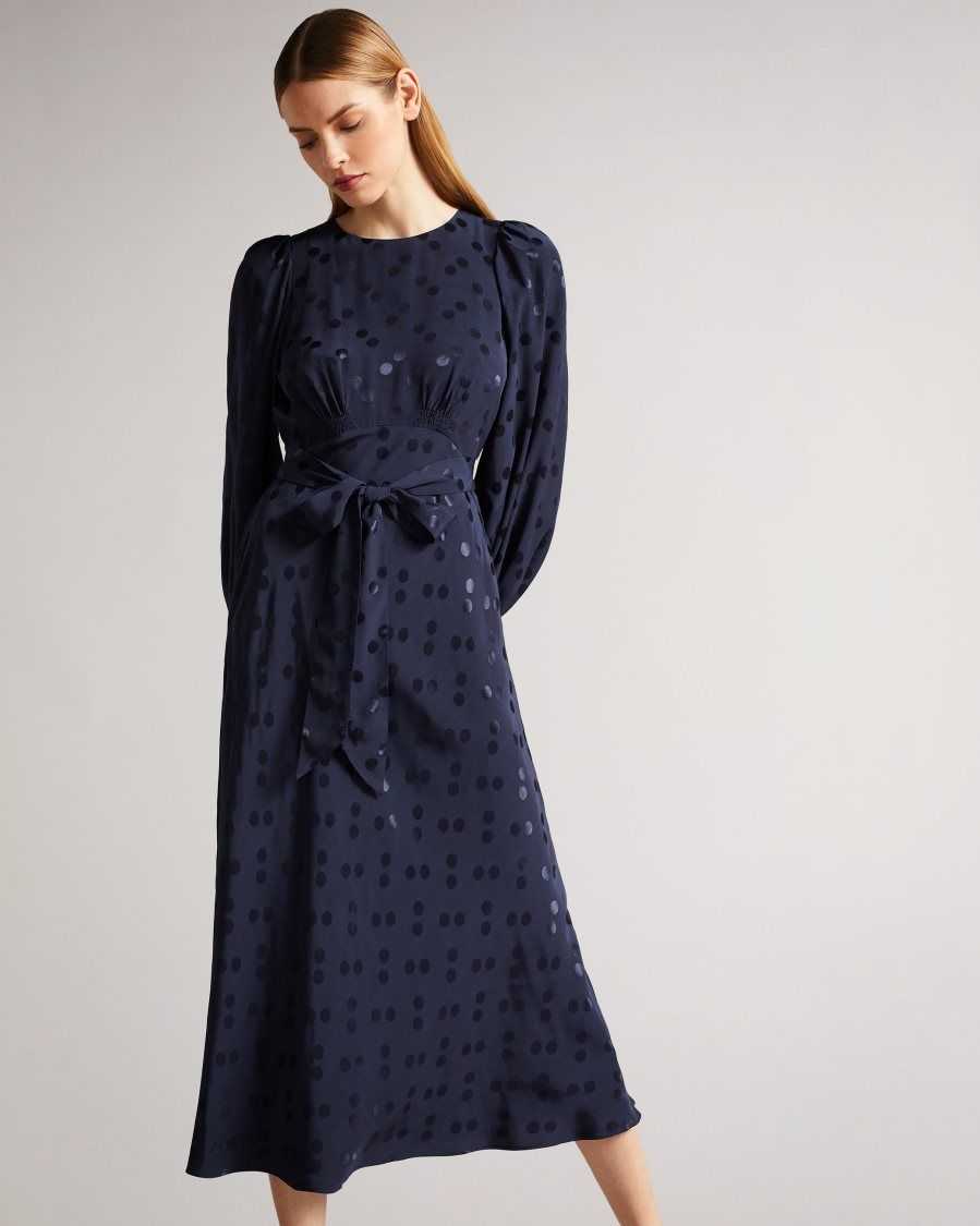 Ted Baker Livela Spot Jacquard Midaxi Dress Dark Blue | 51709-IZTQ