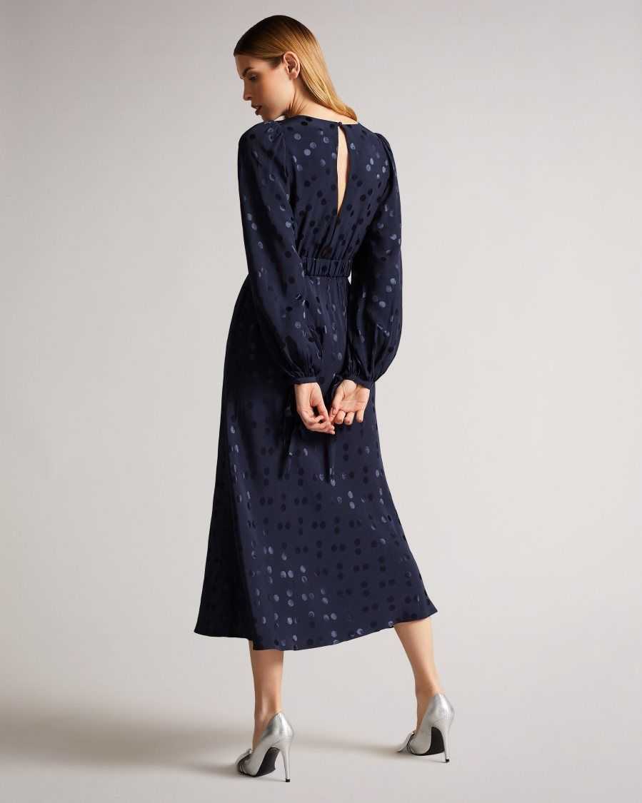 Ted Baker Livela Spot Jacquard Midaxi Dress Dark Blue | 51709-IZTQ