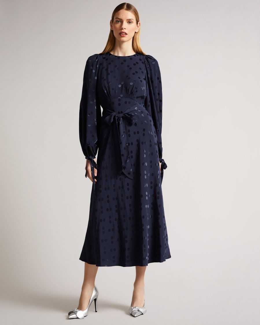 Ted Baker Livela Spot Jacquard Midaxi Dress Dark Blue | 51709-IZTQ