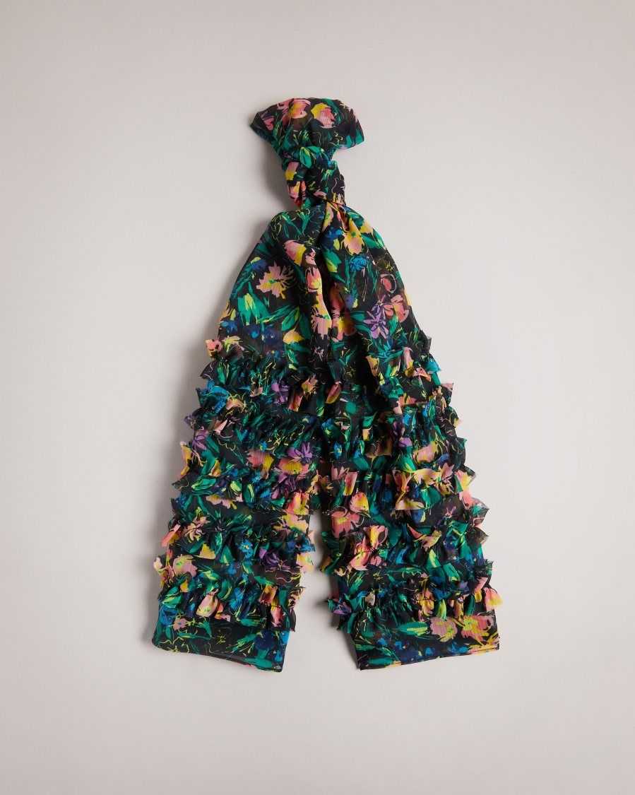 Ted Baker Liyana Flirty Texture Floral Scarf Black | 38576-PVTJ