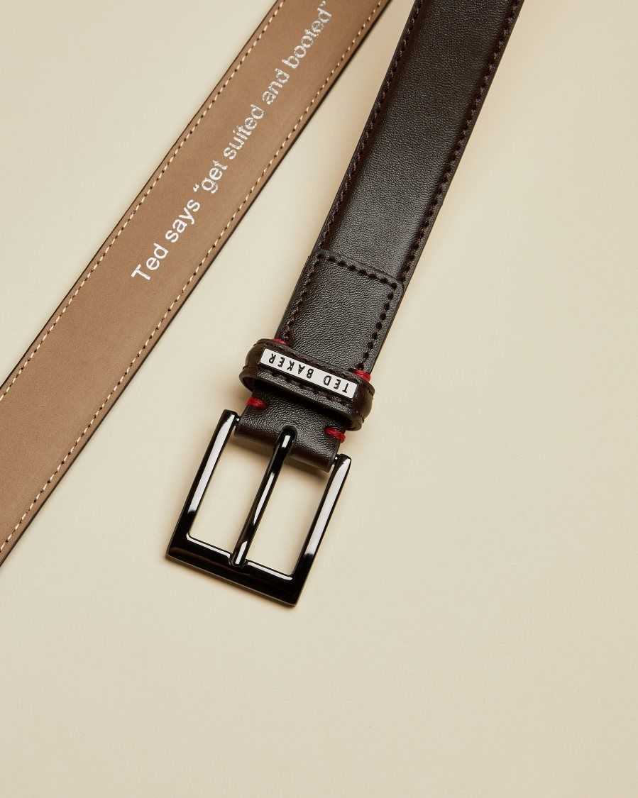 Ted Baker Lizwiz Leather Keeper Plate Belt Chocolate | 30841-QNUF