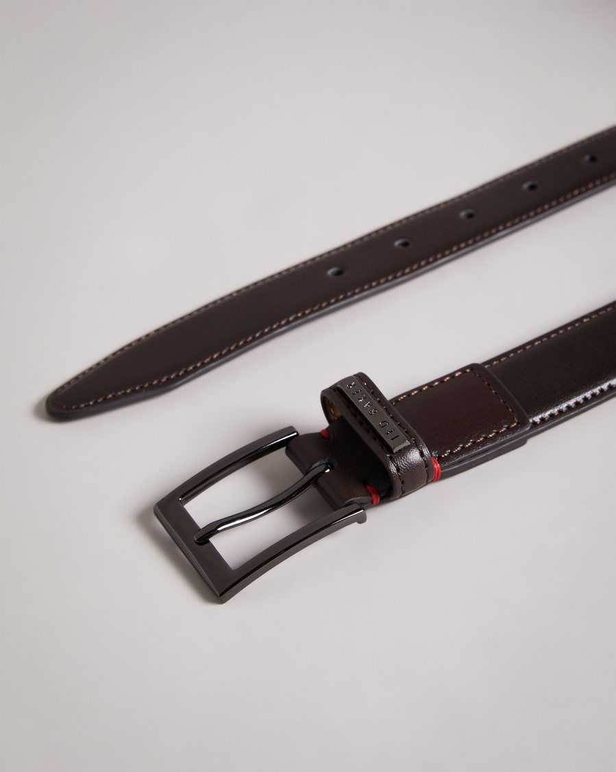 Ted Baker Lizwiz Leather Keeper Plate Belt Chocolate | 30841-QNUF