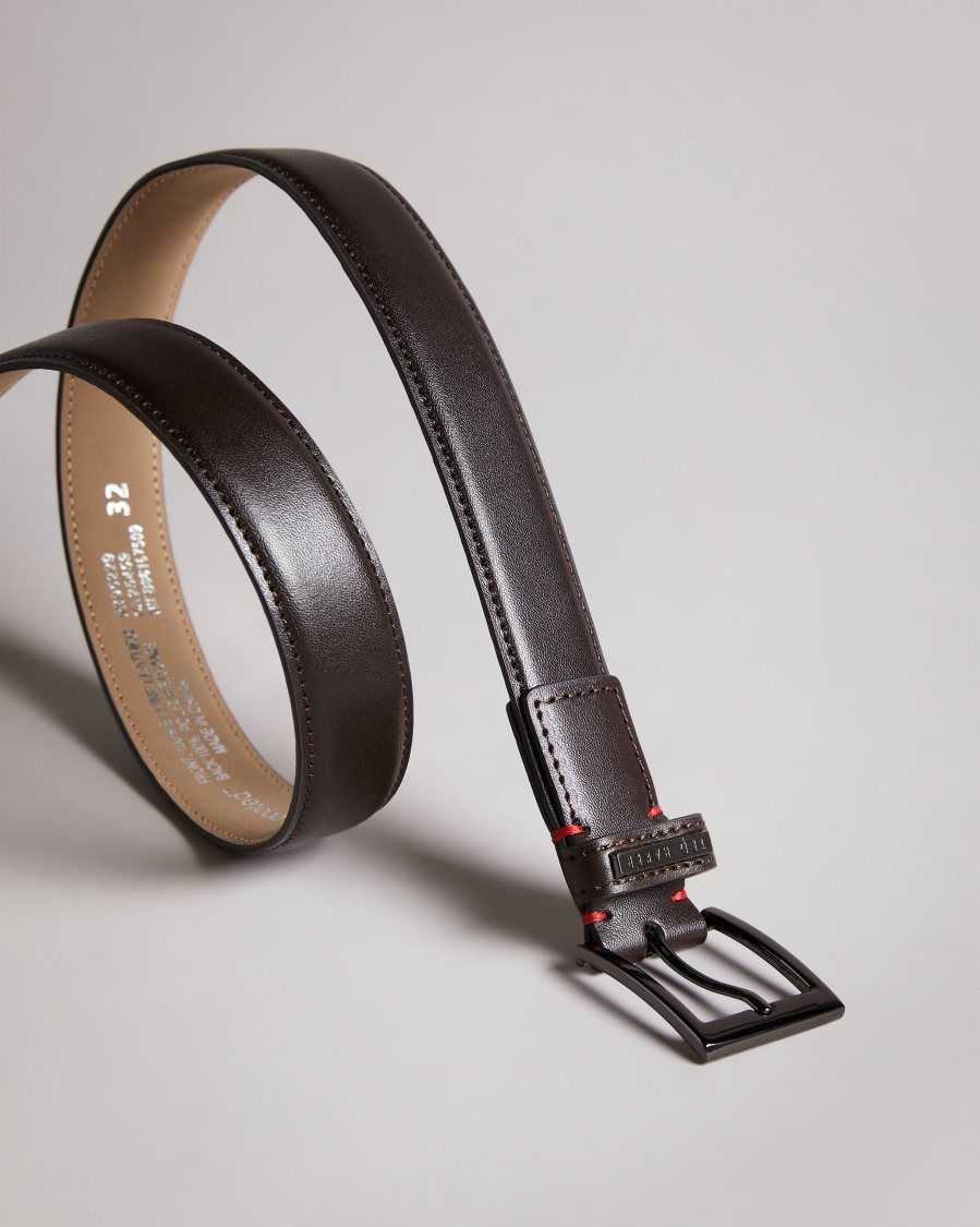 Ted Baker Lizwiz Leather Keeper Plate Belt Chocolate | 30841-QNUF