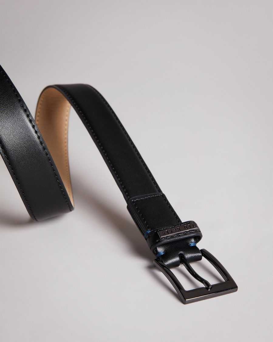 Ted Baker Lizwiz Leather Keeper Plate Belt Black | 95384-WAYZ