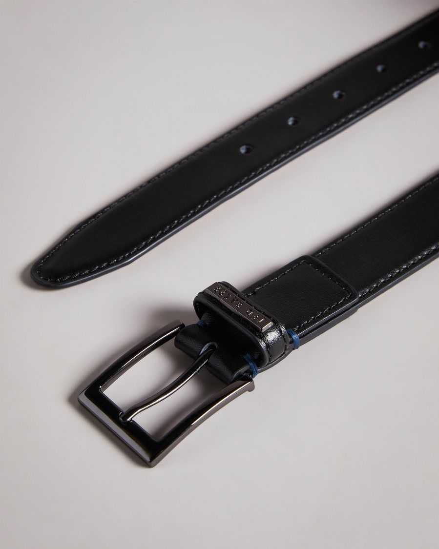 Ted Baker Lizwiz Leather Keeper Plate Belt Black | 95384-WAYZ