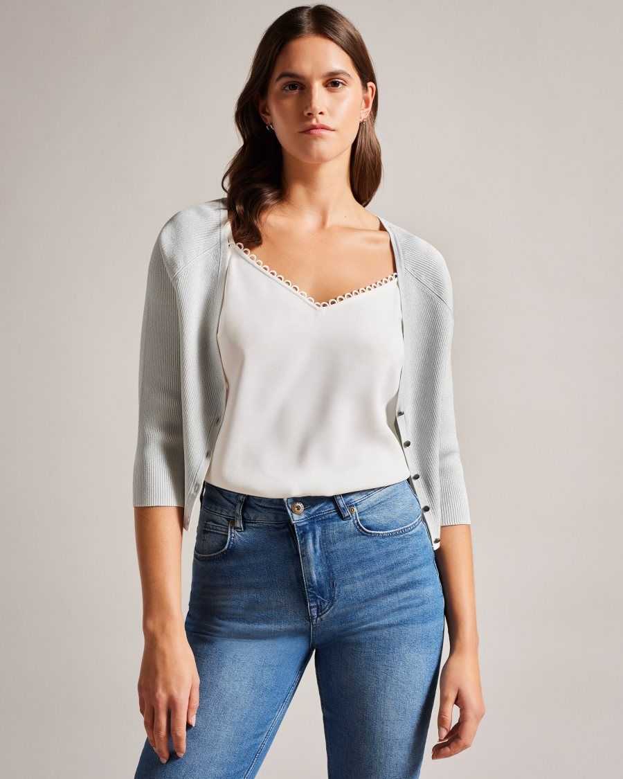 Ted Baker Loeesa Metallic Cropped Cardigan White | 04598-KYQC