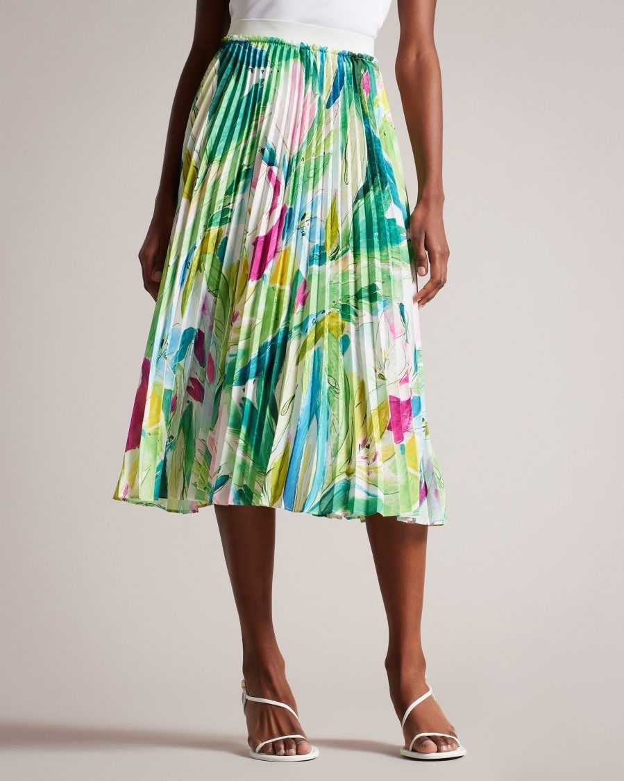 Ted Baker Lopehz Painted Floral Pleated Midi Skirt Green | 35410-DSYH