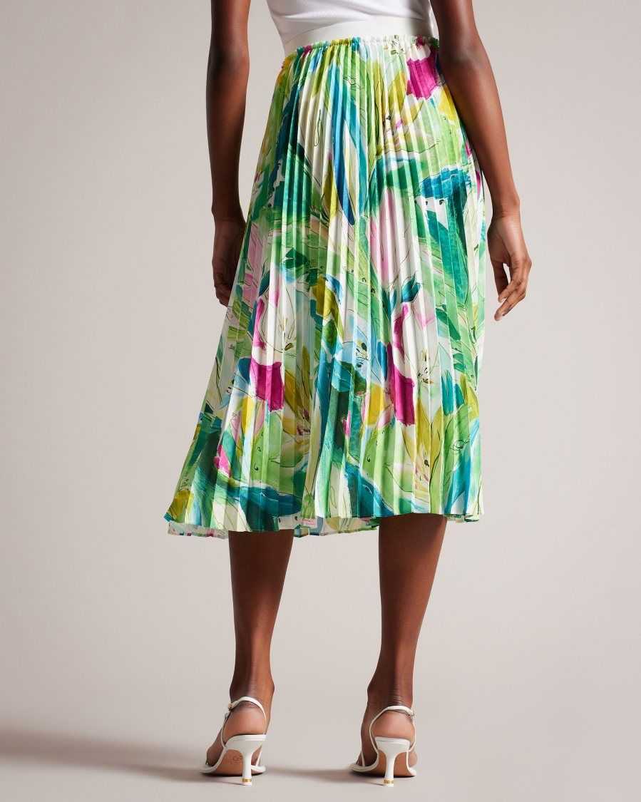 Ted Baker Lopehz Painted Floral Pleated Midi Skirt Green | 35410-DSYH