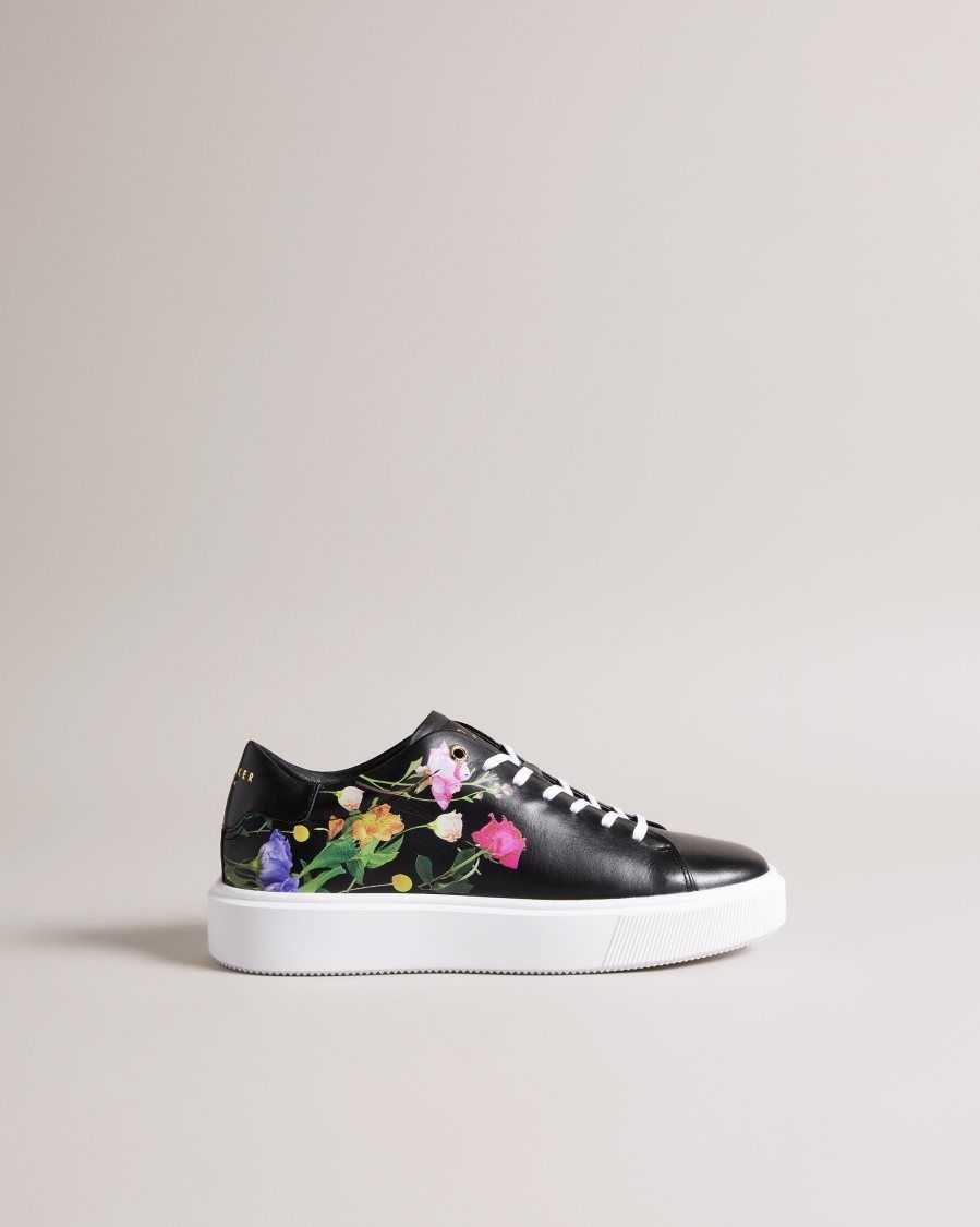 Ted Baker Lorayy Floral Printed Platform Trainers Black | 52968-QAFK