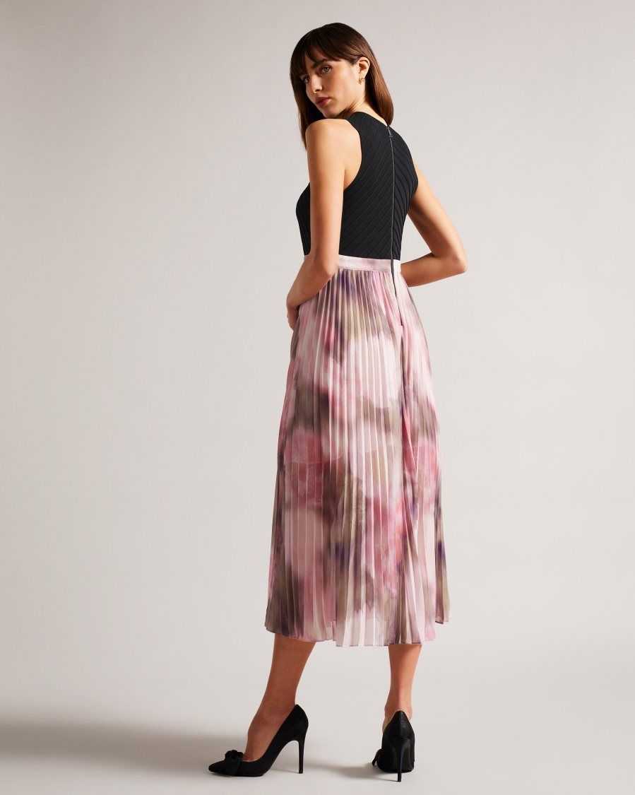 Ted Baker Loulous Midi Dress With Floral Pleated Skirt Coral | 28609-PMTW