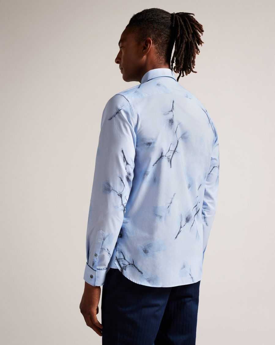 Ted Baker Louth Long Sleeve Large Floral Print Shirt Sky Blue | 25630-DIMH