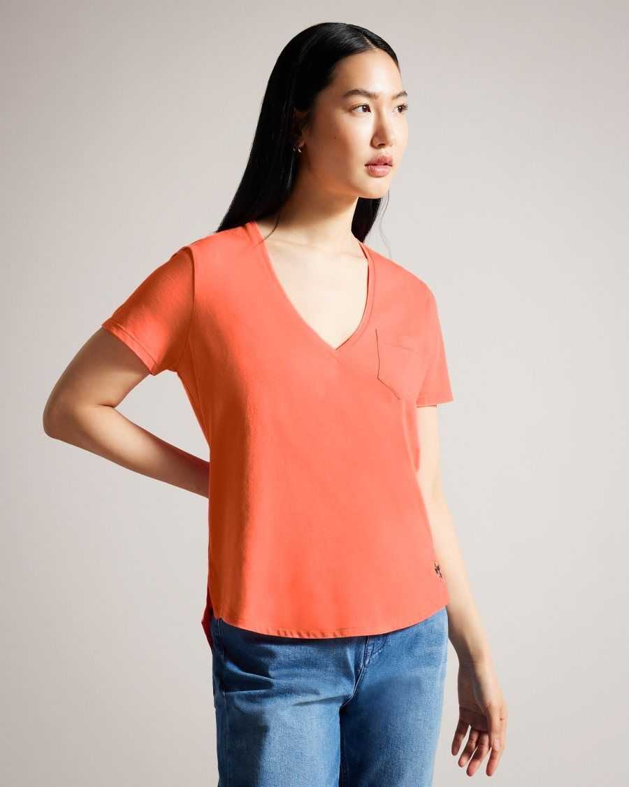 Ted Baker Lovage Easy Fit V Neck T Shirt Dusky Pink | 71428-ZSIU