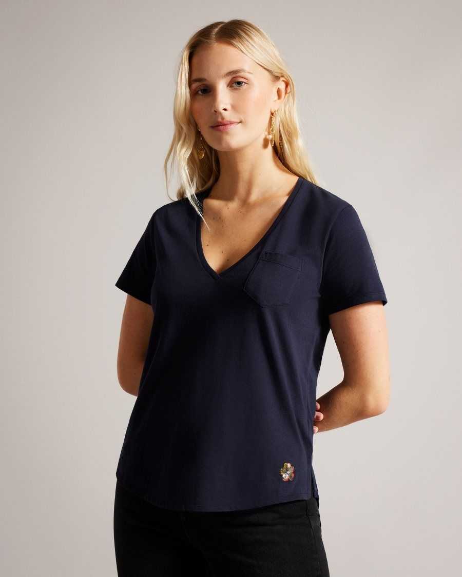 Ted Baker Lovage Easy Fit V Neck T Shirt Navy | 20376-YKQU