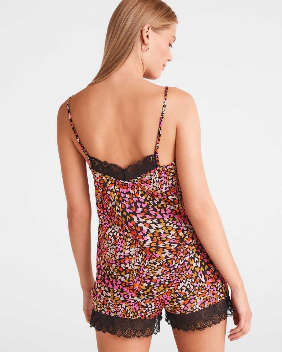 Ted Baker Lovege Heart Print Short And Cami Set Black | 08124-IHMX