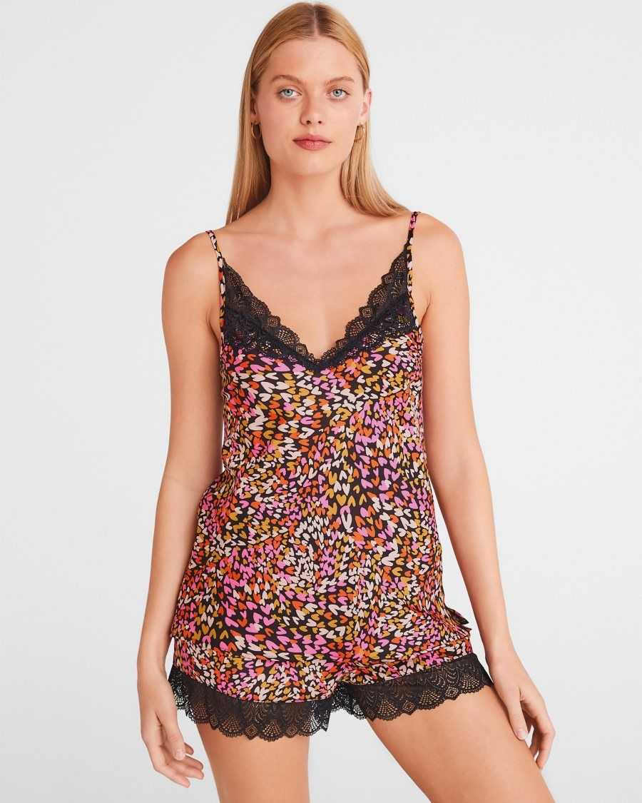 Ted Baker Lovege Heart Print Short And Cami Set Black | 08124-IHMX