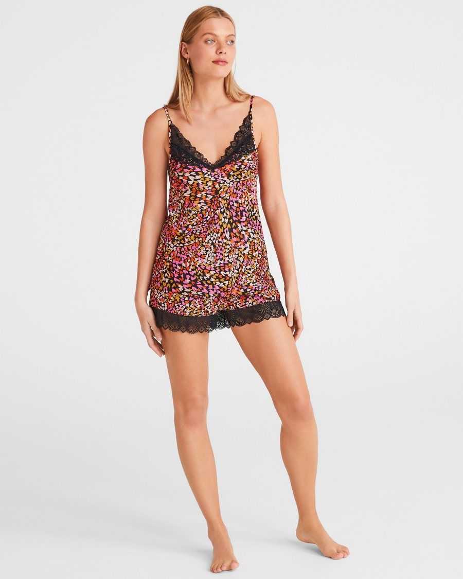 Ted Baker Lovege Heart Print Short And Cami Set Black | 08124-IHMX