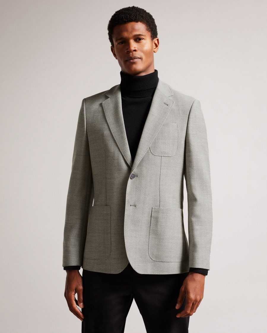 Ted Baker Luccaj Herringbone Jacket Grey | 61798-DWIX