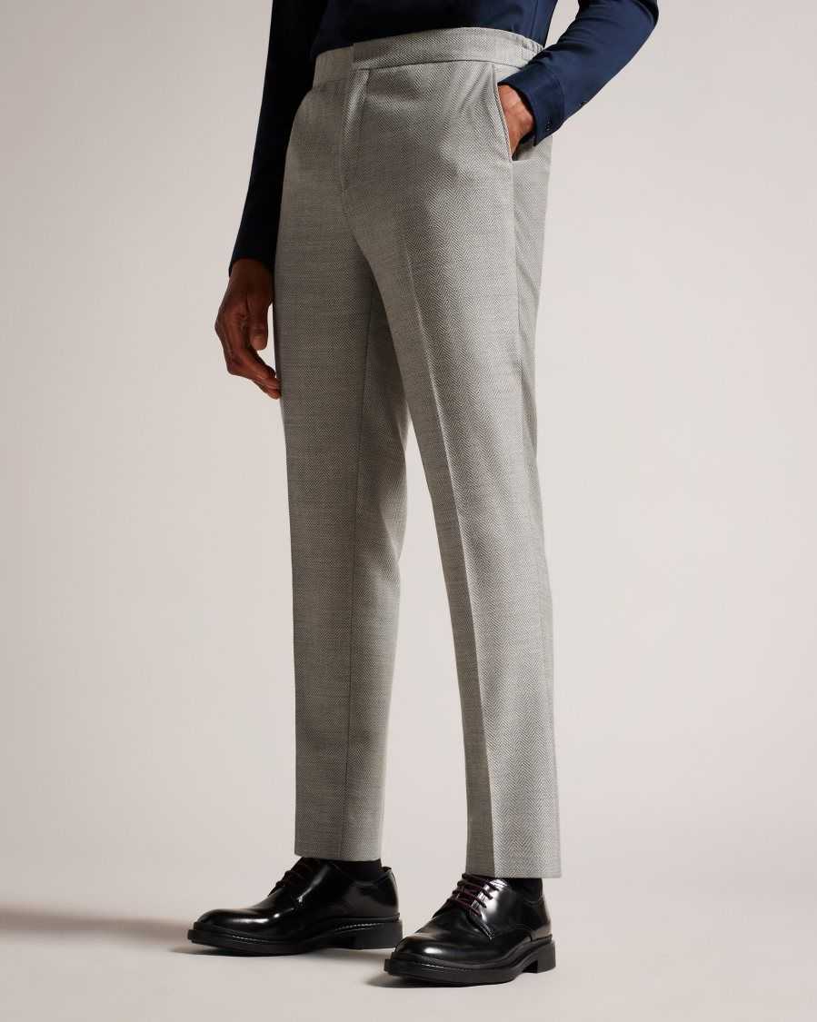 Ted Baker Luccat Slim Fit Herringbone Trousers Grey | 02615-HRXY