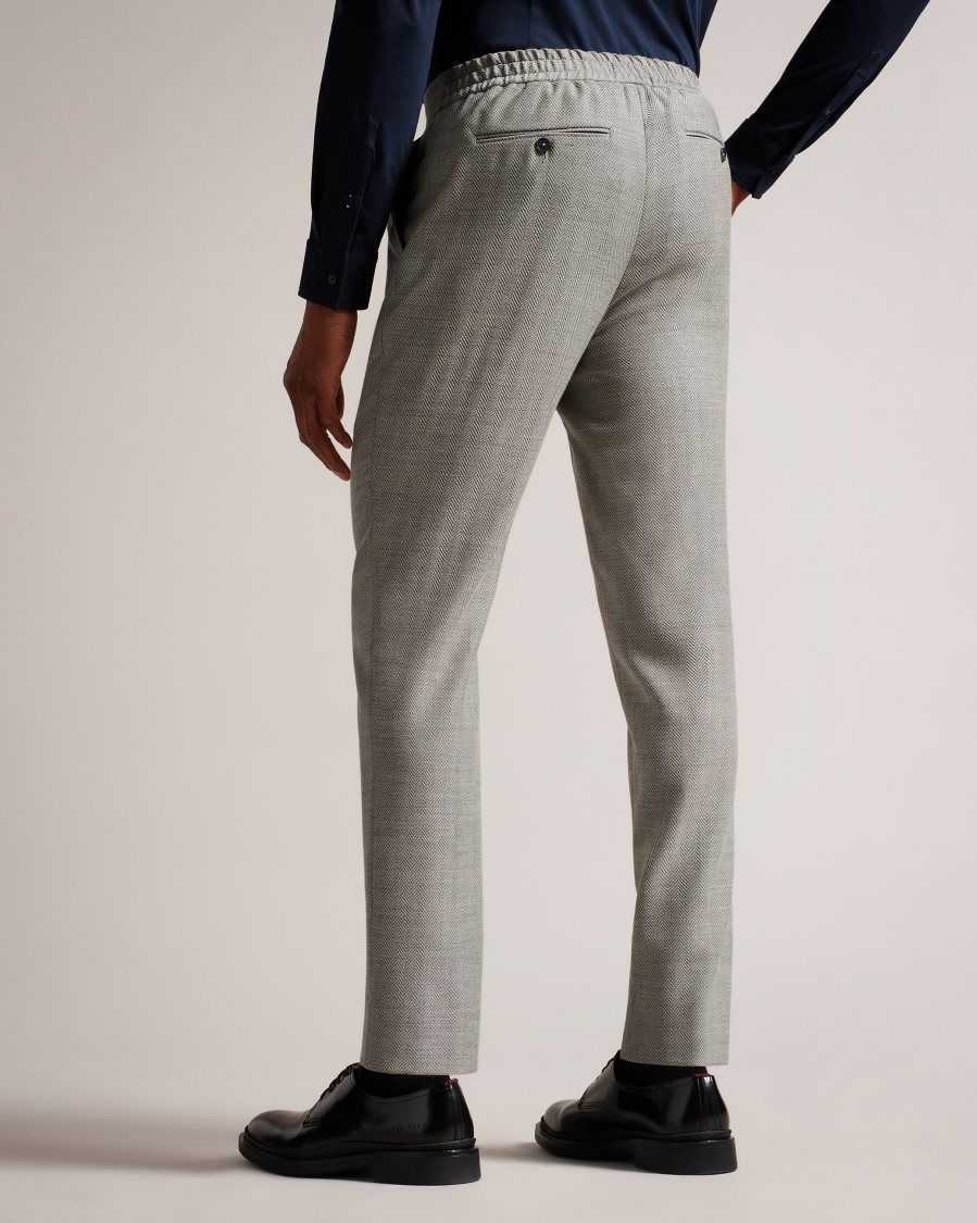 Ted Baker Luccat Slim Fit Herringbone Trousers Grey | 02615-HRXY