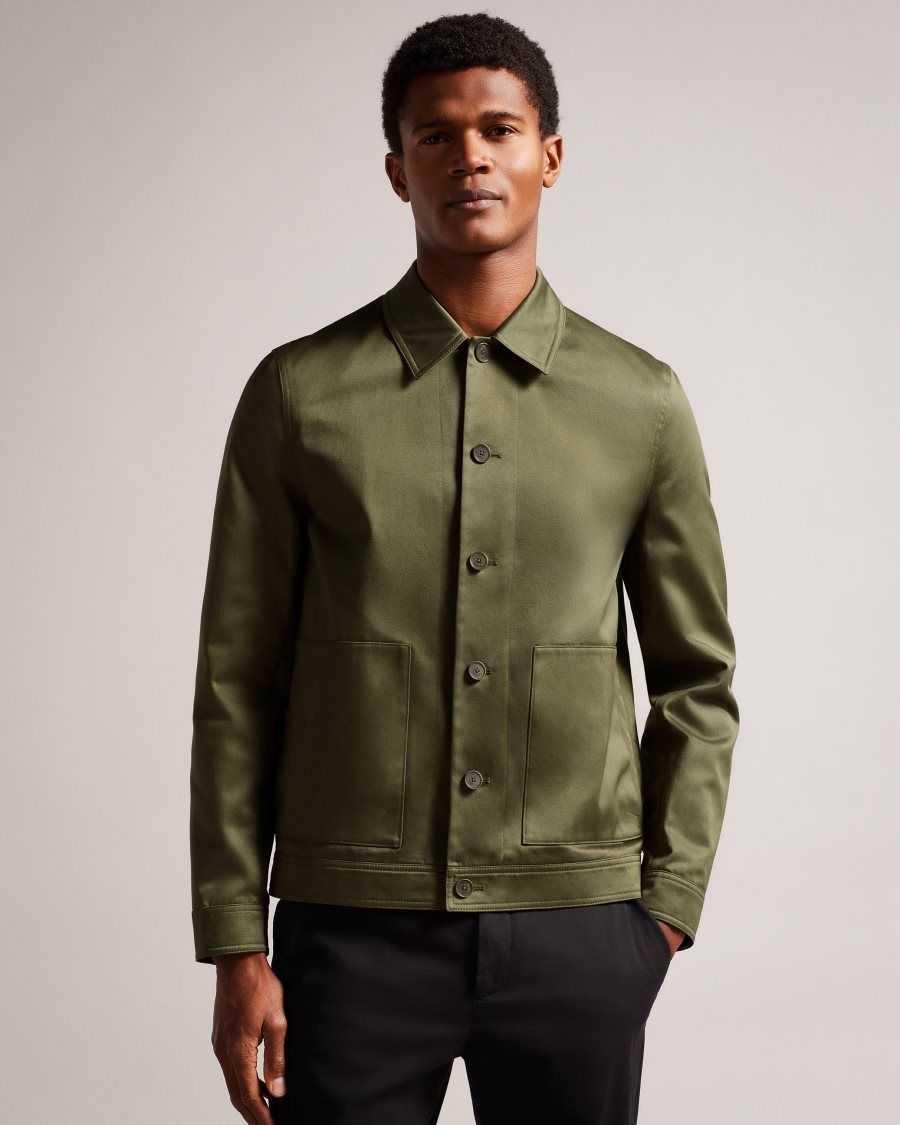 Ted Baker Lucianj Cotton Sateen Twill Jacket Dark Green | 49278-BLPZ