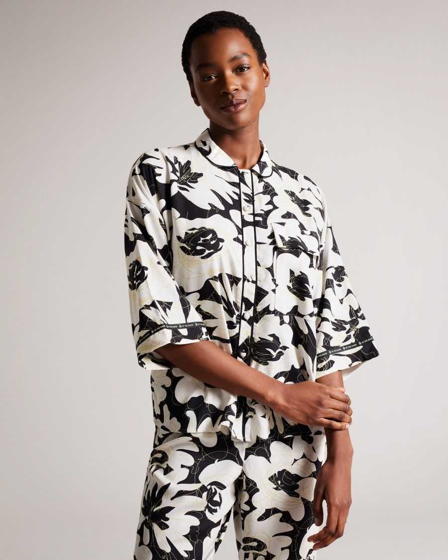 Ted Baker Lupita Floral Button Through Pyjama Set Black | 26850-YSWJ