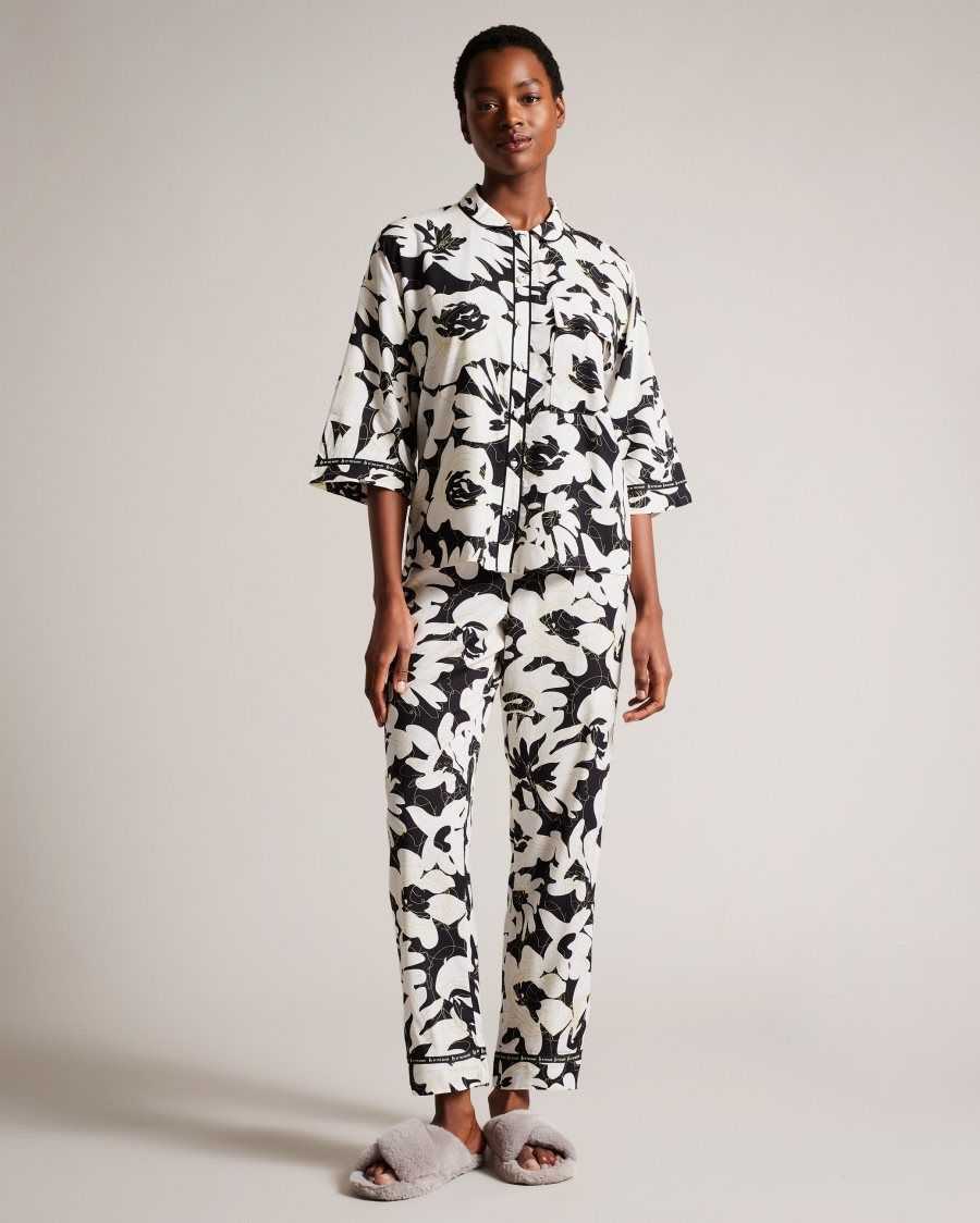 Ted Baker Lupita Floral Button Through Pyjama Set Black | 26850-YSWJ