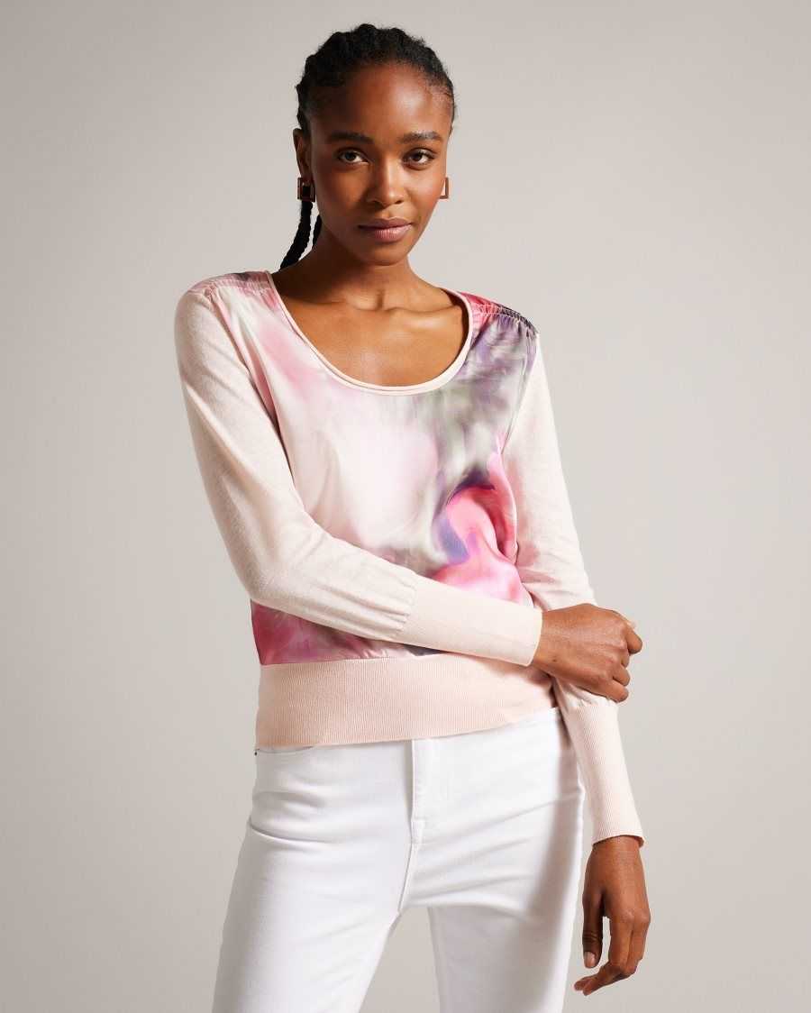 Ted Baker Lusindi Woven Front V Neck Sweater Coral | 19807-BWJA