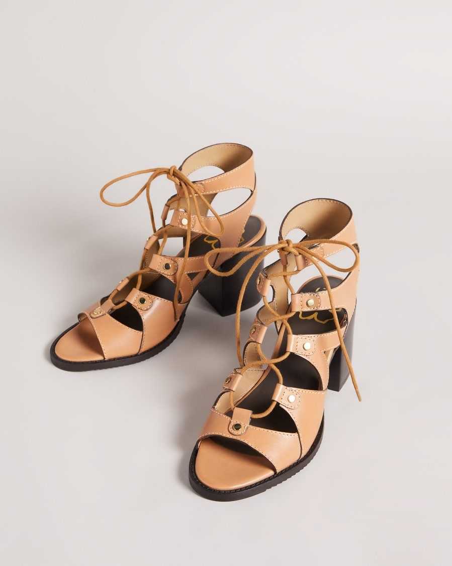 Ted Baker Lylla Block Heel Ghillie Sandal Light Brown | 46123-PADL