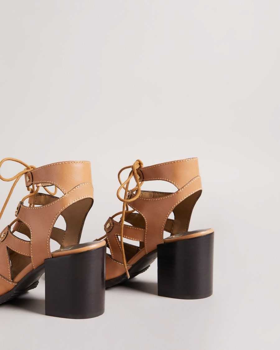 Ted Baker Lylla Block Heel Ghillie Sandal Light Brown | 46123-PADL