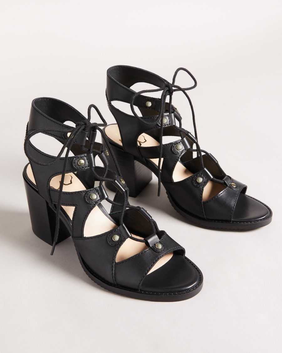 Ted Baker Lylla Block Heel Ghillie Sandal Black | 80193-USGN