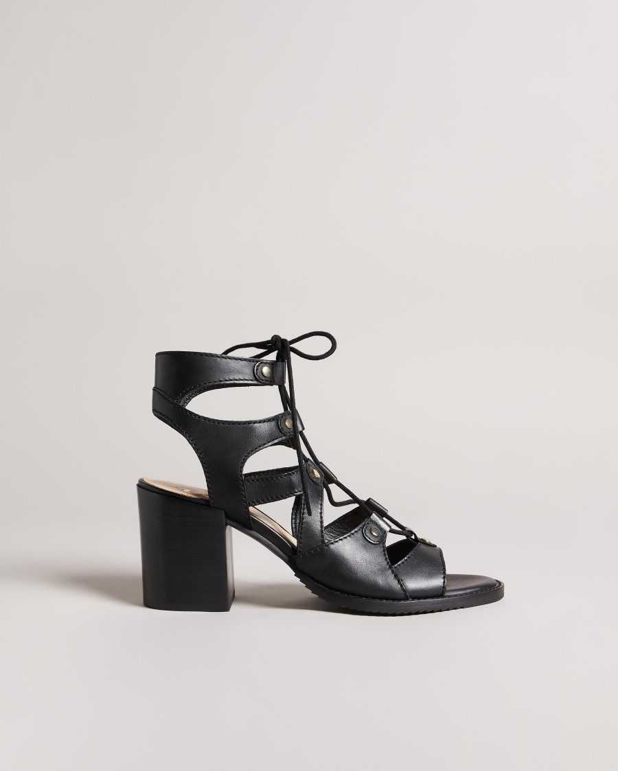 Ted Baker Lylla Block Heel Ghillie Sandal Black | 80193-USGN